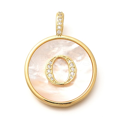 Rack Plating Brass Micro Pave Clear Cubic Zirconia Pendants with Shell KK-M309-42G-O-1