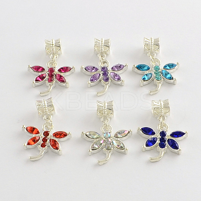Alloy Rhinestone Dragonfly European Dangle Charms MPDL-R036-77-1