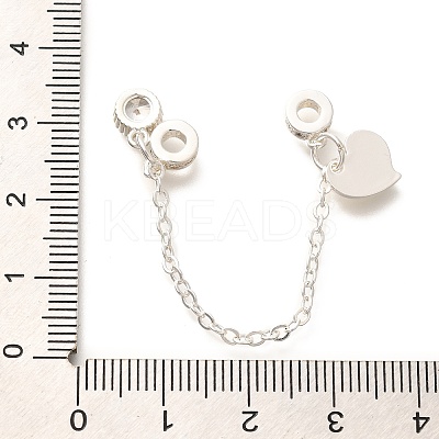 Brass Clear Cubic Zirconia European Safety Chains with Heart Charms KK-C085-15S-1