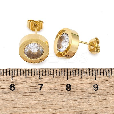 304 Stainless Steel Flat Round Stud Earrings EJEW-C099-23G-03-1