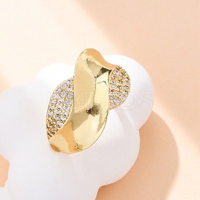 Brass Micro Pave Clear Cubic Zirconia Cuff Rings for Women RJEW-U043-12G-1