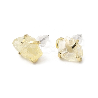 Raw Rough Natural Lemon Quartz Stud Earrings EJEW-R148-01LG-04-1