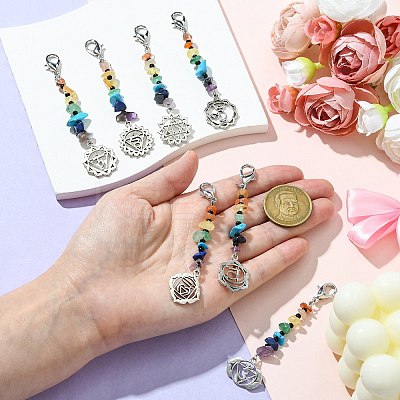 7Pcs Natural & Synthetic Gemstone Pendant Decoration HJEW-CJ00057-1