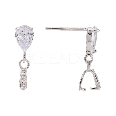 Anti-Tarnish Rhodium Plated 925 Sterling Silver Dangle Stud Earing Settings STER-K038-008P-1