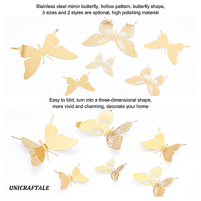 12Pcs 6 Style Stainless Steel Butterfly Wall  Decoration Pendants STAS-UN0036-52G-1