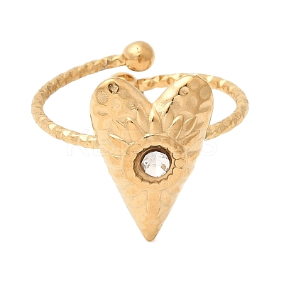 Texture Heart 304 Stainless Steel Rhinestone Cuff Open Finger Rings for Women LS-RJEW-A091-10G-1