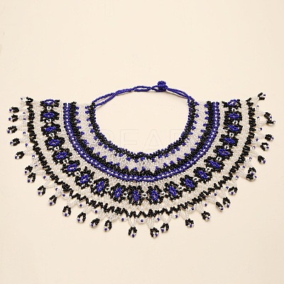 Ethnic Style Glass Seed Beaded Tassel Collar Choker Necklaces for Women FS-WGA40E8-01-1