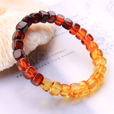 Cube Natural Amber Stretch Bracelets for Women FIND-PW0021-01B-1