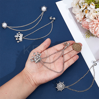 4Pcs 4 Styles Rhinestone Crown & Star Hanging Chain Brooch JEWB-OC0001-10-1