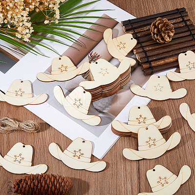 40Pcs Unfinished Wood Cowboy Hat Pendants WOOD-FH0002-45-1