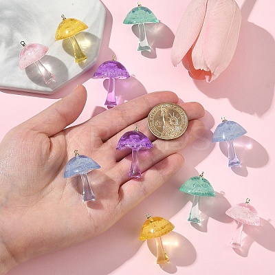 10Pcs 5 Colors Luminous Epoxy Resin Mushroom Pendants RESI-YW0004-19-1