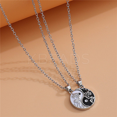 Alloy Enamel Black and White Yin-yang Gragon Split Pendant Necklaces for Friends Couple WG224AC-01-1