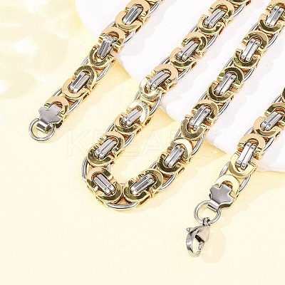 9MM Two Tone 304 Stainless Steel Byzantine Chain Necklaces for Women Men NJEW-F363-03GP-1