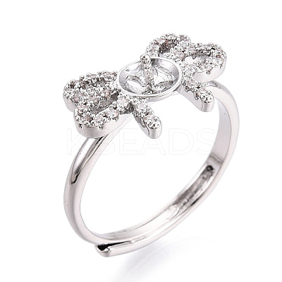Bowknot Shape Brass Micro Pave Clear Cubic Zirconia Adjustable Ring Settings KK-T076-48P-1