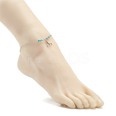 304 Stainless Steel Mixed Shape Charm Anklet with Round Natural White Jade Beads for Women AJEW-AN00498-1