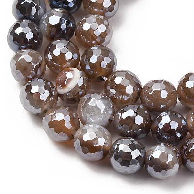 Electroplated Natural Agate Beads Strands G-B191-A07-8mm-12-1