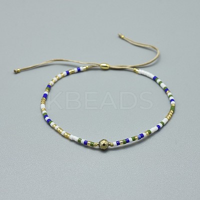 Adjustable Natural Pyrite Braided Bead Bracelets BJEW-F391-A06-1
