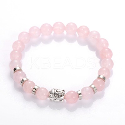 Buddha Head Gemstone Beaded Stretch Bracelets BJEW-JB01864-04-1