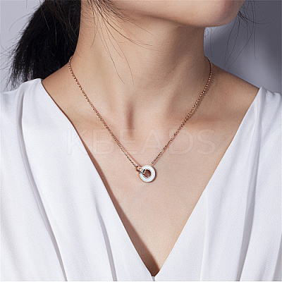 Roman Numerals Natual Shell Interlocking Rings Pendant Necklace with Stainless Steel Cable Chains PT5886-1