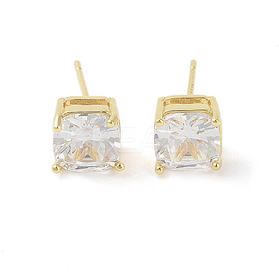 Square Brass Stud Earrings with Clear Glass for Women EJEW-L285-006G-1