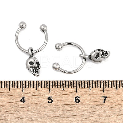 Skull 316 Surgical Stainless Steel Dangle Half Hoop Earrings for Women EJEW-G416-48AS-1