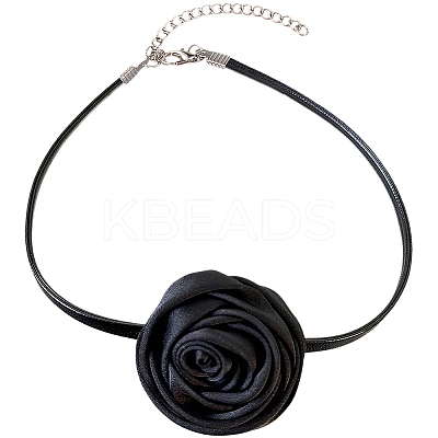 1Pc Fabric French Rose Flower Pendant PU Leather Choker Women's Necklaces NJEW-CL0001-06C-1