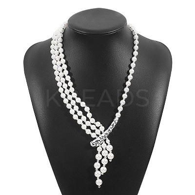 Elegant Layered White Imitation Pearl Y-Shaped Long Pendant Necklaces with Alloy Drop for Women FS-WG35350-02-1