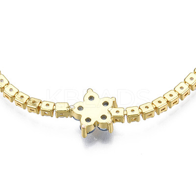 Cubic Zirconia Classic Tennis Necklace with Flower Links NJEW-N048-01C-1