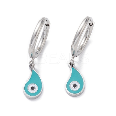 3 Pairs 3 Style Enamel Teardrop with Evil Eye Dangle Hoop Earrings EJEW-B020-18P-1