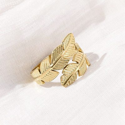 304 Stainless Steel Open Cuff Ring for Women LS-RJEW-Z083-02G-03-1