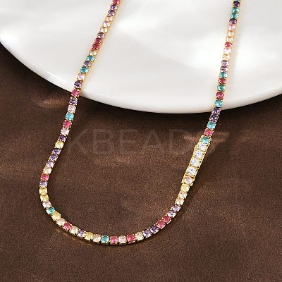 925 Sterling Silver Pave Colorful Cubic Zirconia Tennis Necklaces for Women NJEW-C096-01A-G01-1