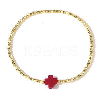 Brass Round Beads Stretch Bracelets VH4184-2-1
