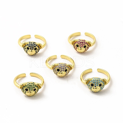 Cubic Zirconia Bear Open Cuff Ring KK-A180-37G-1