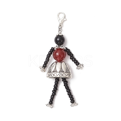 4Pcs Glass & Alloy & Gemstone Human Pendant Decoration HJEW-TA00361-1