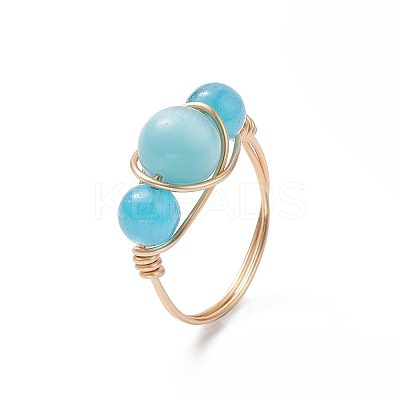 Cat Eye Beaded Finger Ring RJEW-JR00560-01-1
