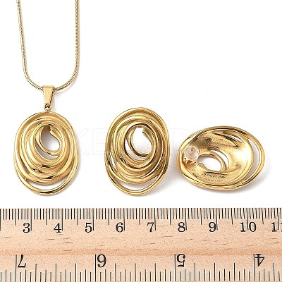 304 Stainless Steel Oval Pendant Necklaces & Stud Earrings Sets for Women SJEW-B020-01G-1
