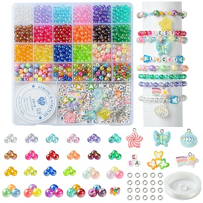 DIY Round & Flat Round with Letters Acrylic & Resin Bracelets Jewelry Making Kits DIY-FS0007-44-1