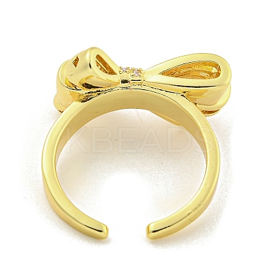 Bowknot Brass Micro Pave Clear Cubic Zirconia Cuff Rings RJEW-L113-003G-1