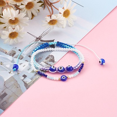 Adjustable Polyester Cord Braided Bead Bracelets & Stretch Bracelets Set BJEW-JB05980-1