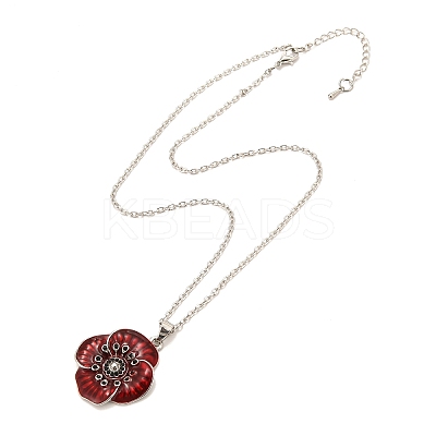 Alloy Poppy Flower Pendant Necklaces LS-NJEW-B080-02P-1