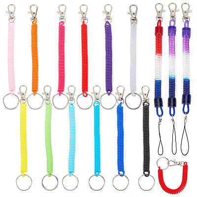 15Pcs 13 Style Plastic Spiral Retractable Spring Coil Keychain KEYC-CP0001-02-1