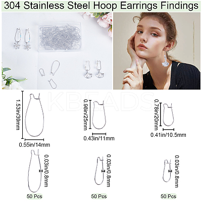 150Pcs 3 Size 304 Stainless Steel Hoop Earrings Findings STAS-CN0001-46-1