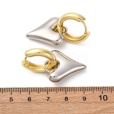 Two Tone Heart Brass Hoop Earrings EJEW-D322-12GP-01A-1