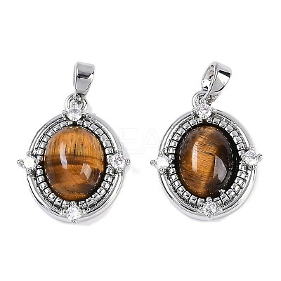 Natural Tiger Eye Oval Pendants KK-U043-44P-F-1