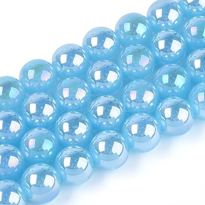 Electroplate Imitation Jade Glass Beads Strands GLAA-T032-J10mm-AB04-1