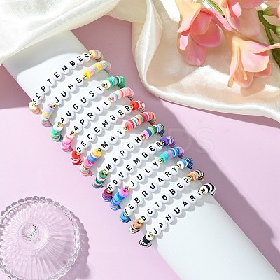12 Months Polymer Clay & Acrylic Beaded Stretch Bracelet Sets for Women BJEW-SW00142-1