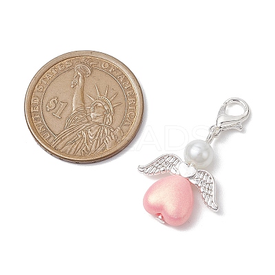 Heart Angel Acrylic & Glass Pearl Pendant Decoration HJEW-JM02366-1