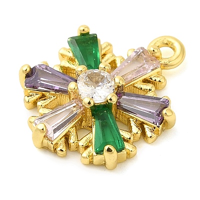 Snowflake Real 18K Gold Plated Rack Plating Brass Micro Pave Cubic Zirconia Pendants Charms KK-S396-11A-1