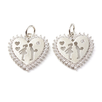 Valentine's Day Theme Brass Micro Pave Clear Cubic Zirconia Pendants ZIRC-P094-19P-RS-1