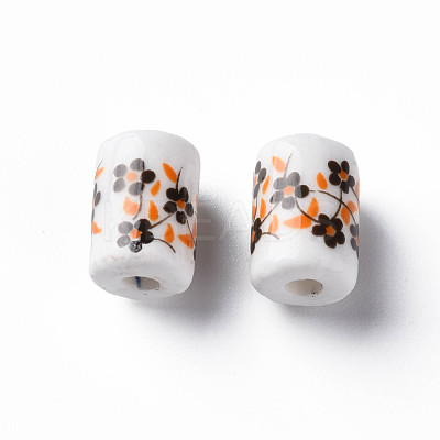 Floral Printed Porcelain Beads PORC-T007-19-1